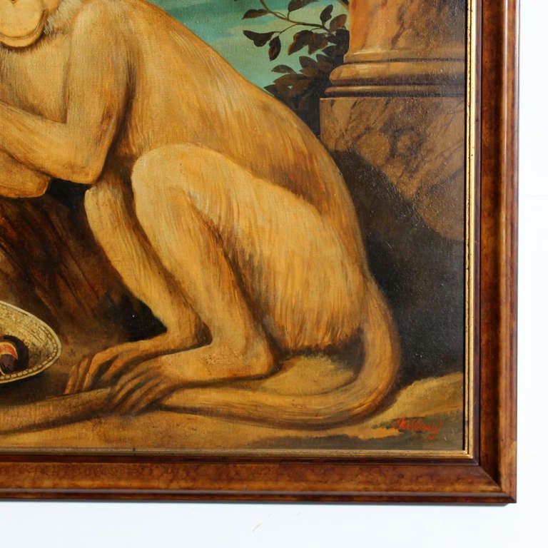 Paire de peintures de singes à l'huile sur toile par William Skilling 3
