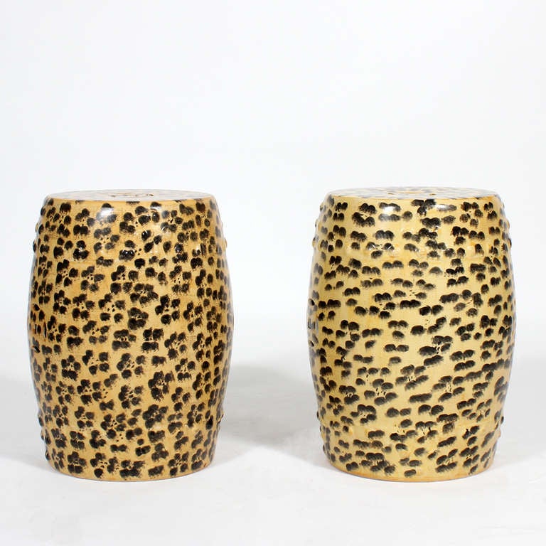 Pair of Leopard Glazed Garden Seats