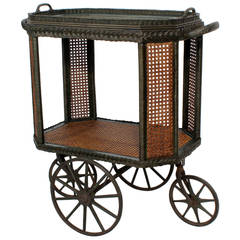 Antique Early 20th C. Wicker Drinks or Tea Cart