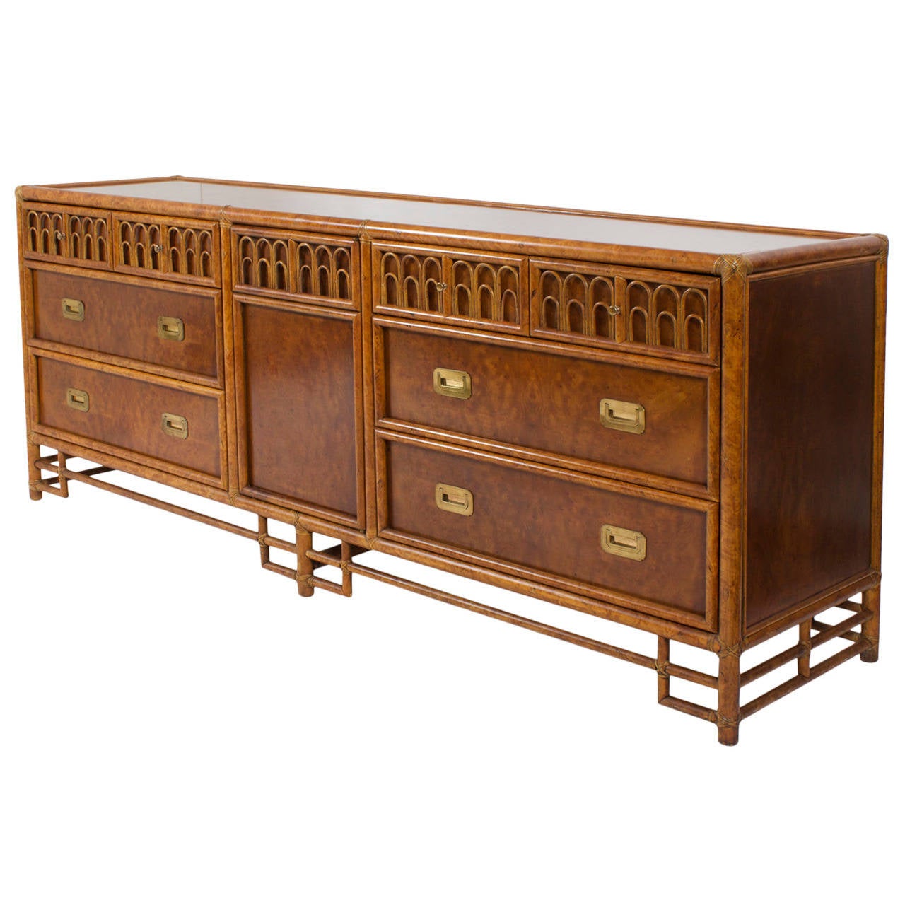 Mid Century Long Rattan Dresser, Credenza or Sideboard at 1stDibs