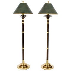 A Pair of Bronze and Brass High Style Faux Bamboo Floor Lamps