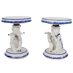 Pair of Vintage Blue and White Terra Cotta Monkey Tables