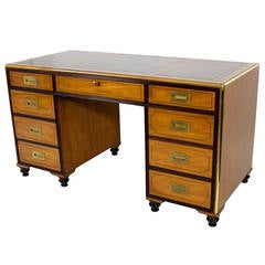 Retro Labeled Baker Campaign Style Desk with Bookcase Front