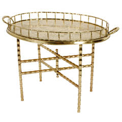 Faux Bamboo Brass Tray Table with Folding Base.