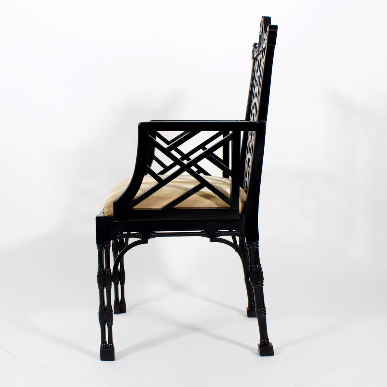 20th Century Set of Ten Chinese Chippendale Ebonized Dining Chairs and More