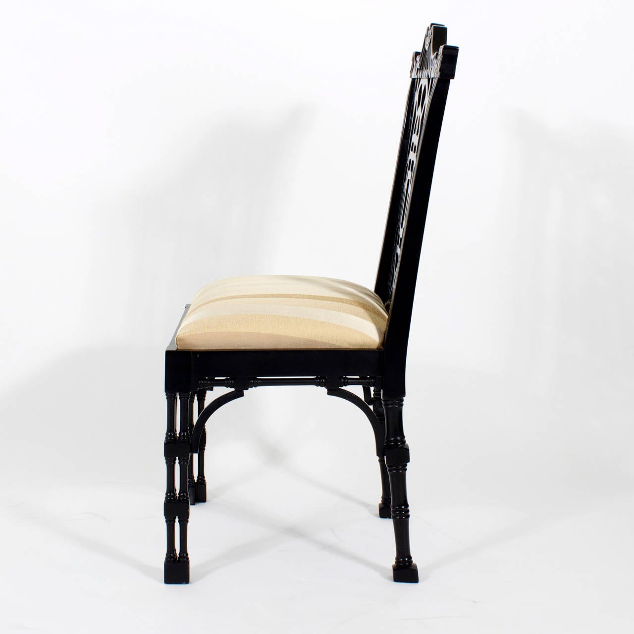 Set of Ten Chinese Chippendale Ebonized Dining Chairs and More In Excellent Condition In Palm Beach, FL