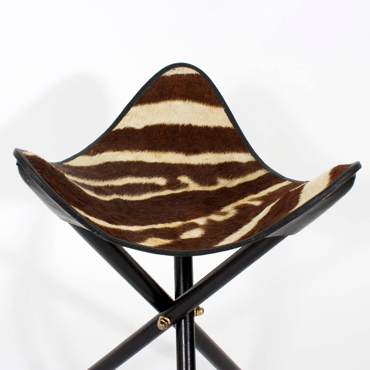 Burchell Zebra Skin Campaign Folding Stool In Excellent Condition In Palm Beach, FL