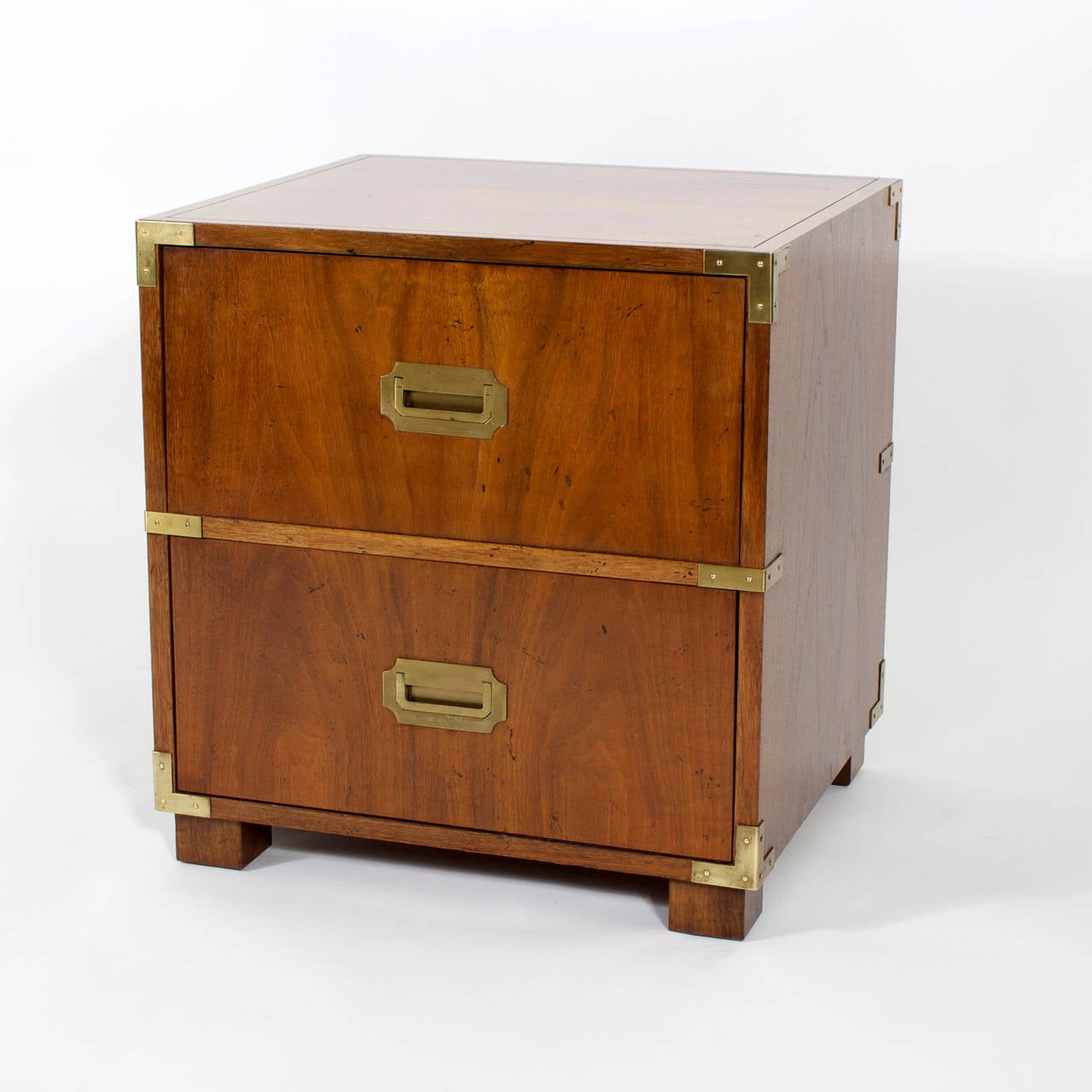 American Pair of Campaign Style Baker Nightstands