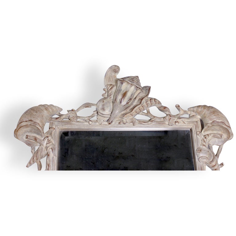 20th Century Large Carved Pine Sea Shell Mirror