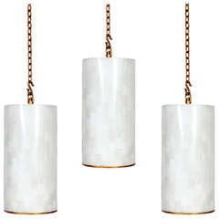 3 Custom Gilt Iron and Marble Pendant Lights, Sold Individually