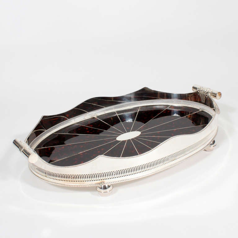 Huge Faux Tortoiseshell Silver Plated Tray In Excellent Condition In Palm Beach, FL
