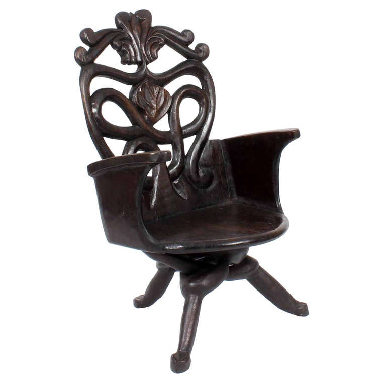 African Carved Hardwood Chair at 1stDibs