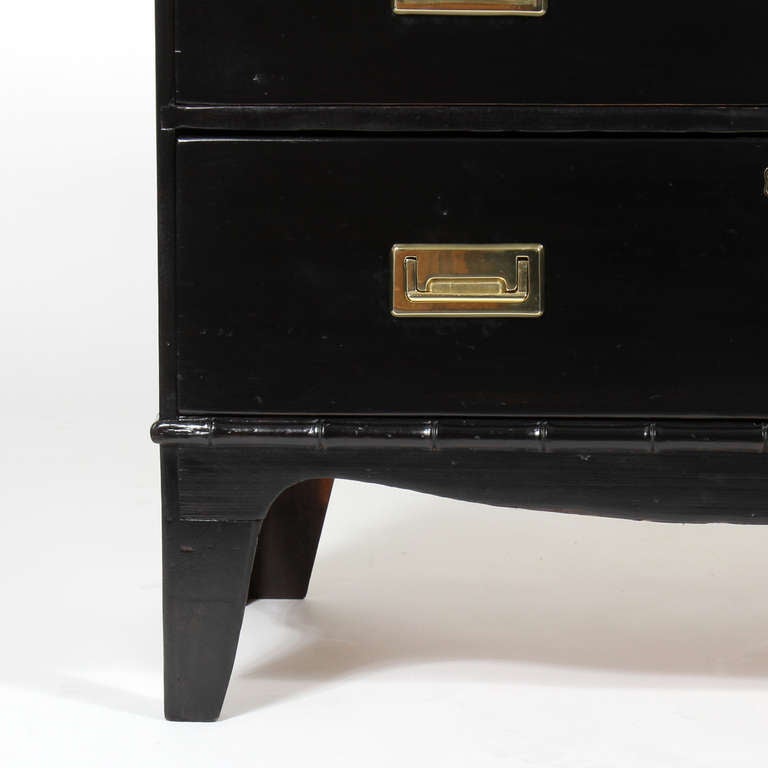 19th Century Stained Black Campaign Style Chest of Drawers with Faux ...