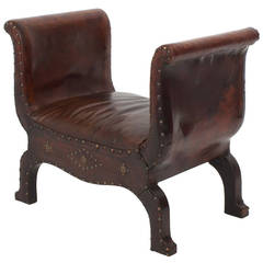 Antique Leather Foot Stool with Nail Head Trim 4