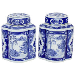 Pair of Chinese Export Blue and White Canisters
