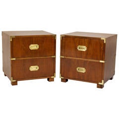 Pair of Campaign Style Baker Nightstands