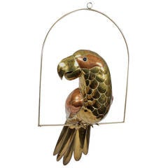 Mid Century Parrot Sculpture on a Swing