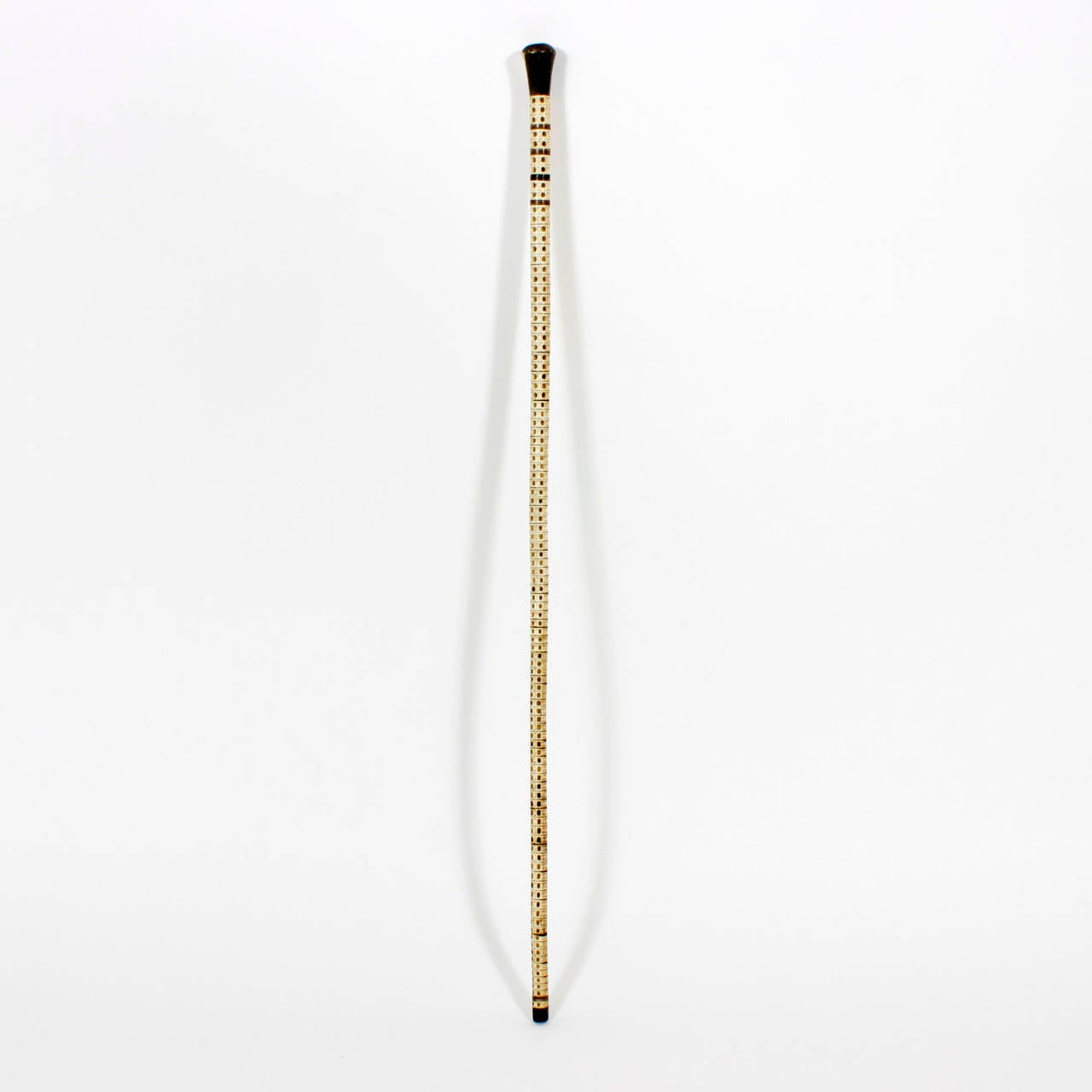 An historic 19th century scrimshaw style sailors cane or walking stick composed of a series of shark vertebrae, alternating with wood rings, and topped with a turned hard wood handle and foot.