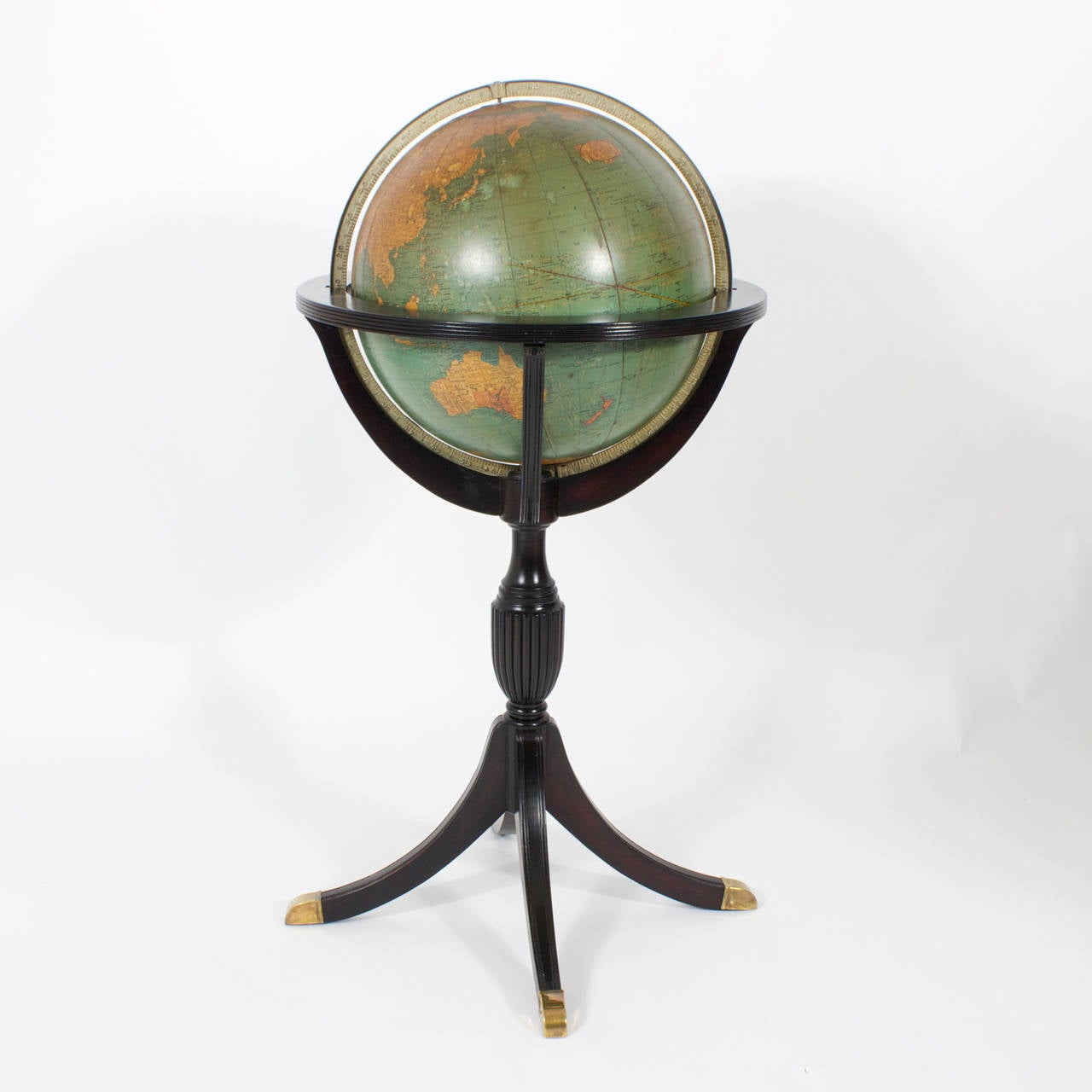 Hepplewhite Rare Pair of Vintage Scholastic Globes in Ebonized Stands