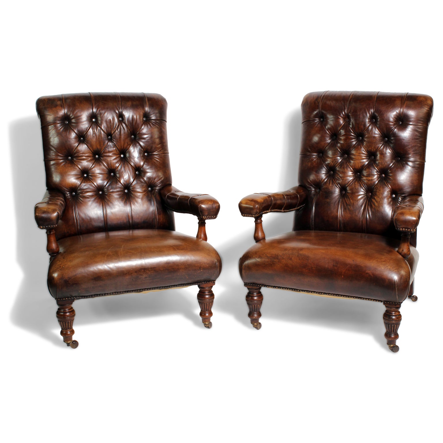 Pair Of Leather Library Chairs At 1stdibs