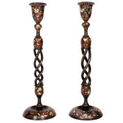 Antique Pair of Kashmiri Candlesticks