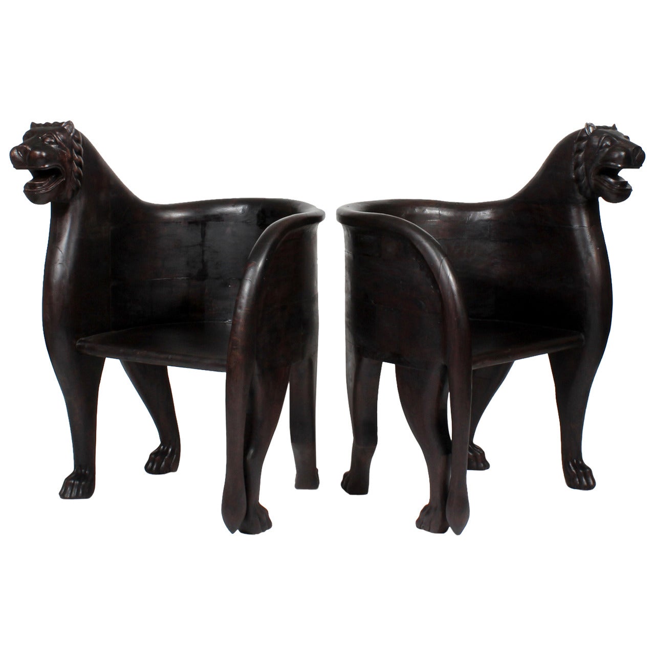 A Pair of Large Scale Lion Arm Chairs