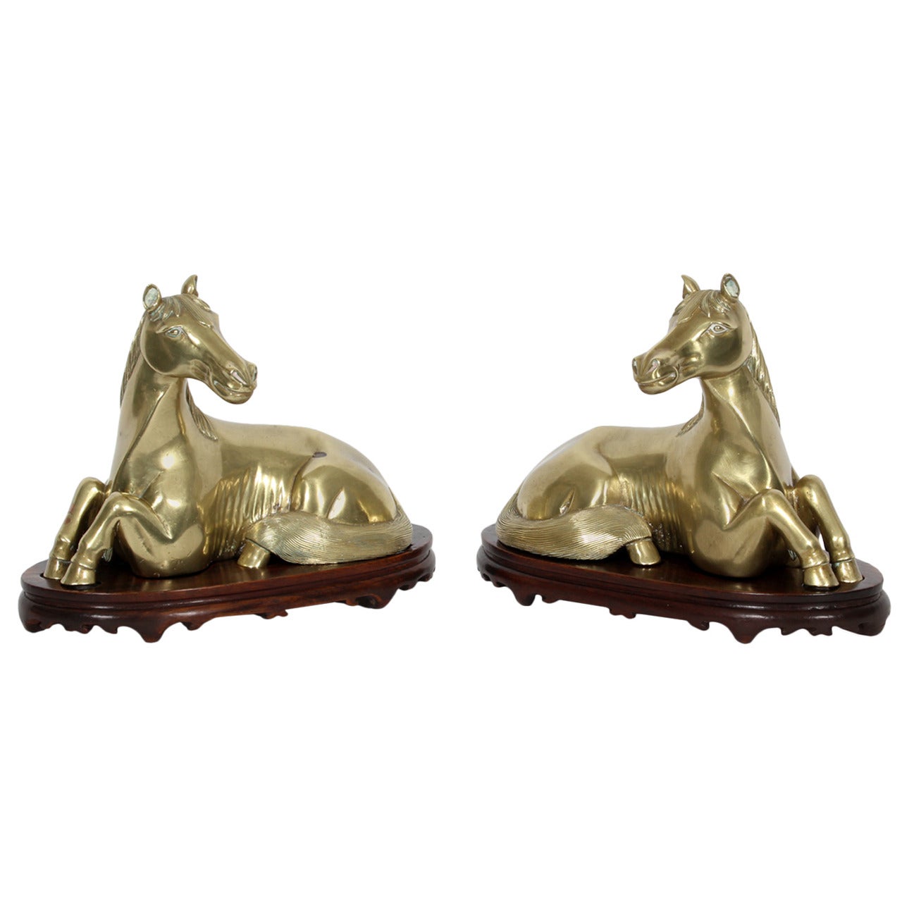 Pair of Horse Sculptures on Custom Stands