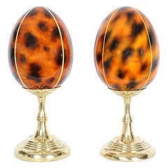 Pair of Faux Tortoiseshell Eggs on Turned Brass Stands 4