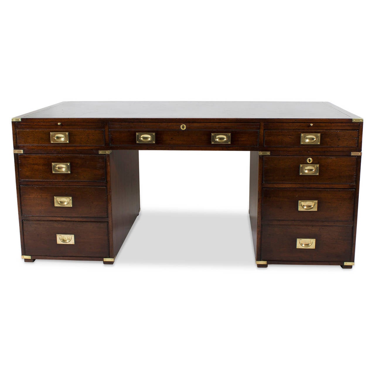 English Flat Top Three-Part Mahogany Campaign Desk with Bookshelves