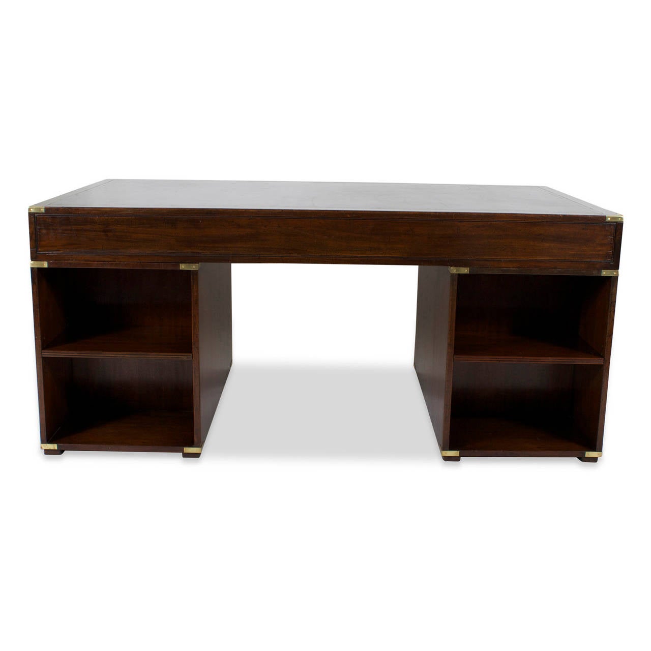 Flat Top Three-Part Mahogany Campaign Desk with Bookshelves In Excellent Condition In Palm Beach, FL