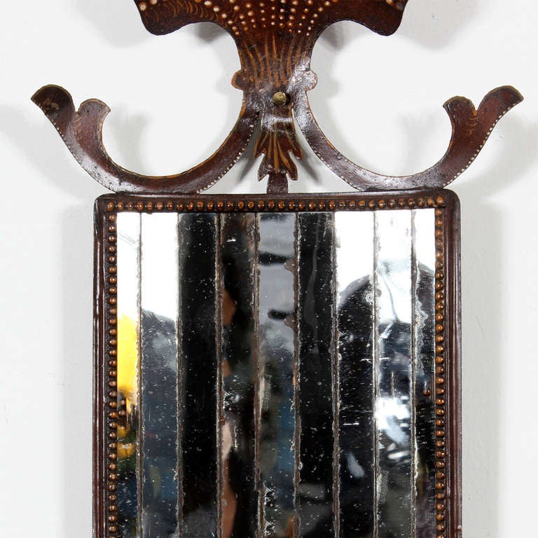 19th Century Pair of Mirrored Tin Wall Sconces