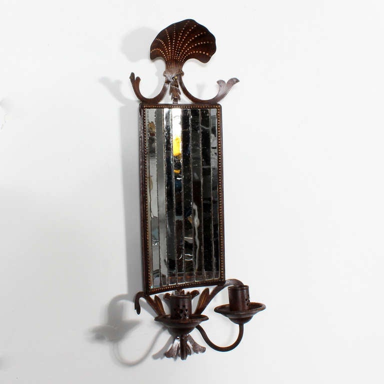 French Pair of Mirrored Tin Wall Sconces