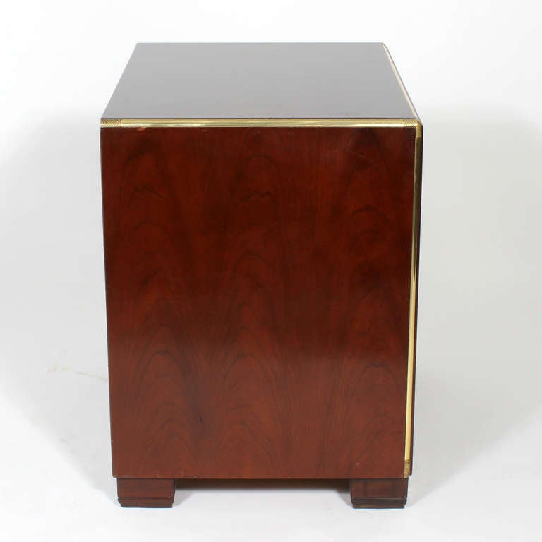 Pair of Brass Trimmed Mahogany Campaign Style Nightstands or Tables by Baker 2