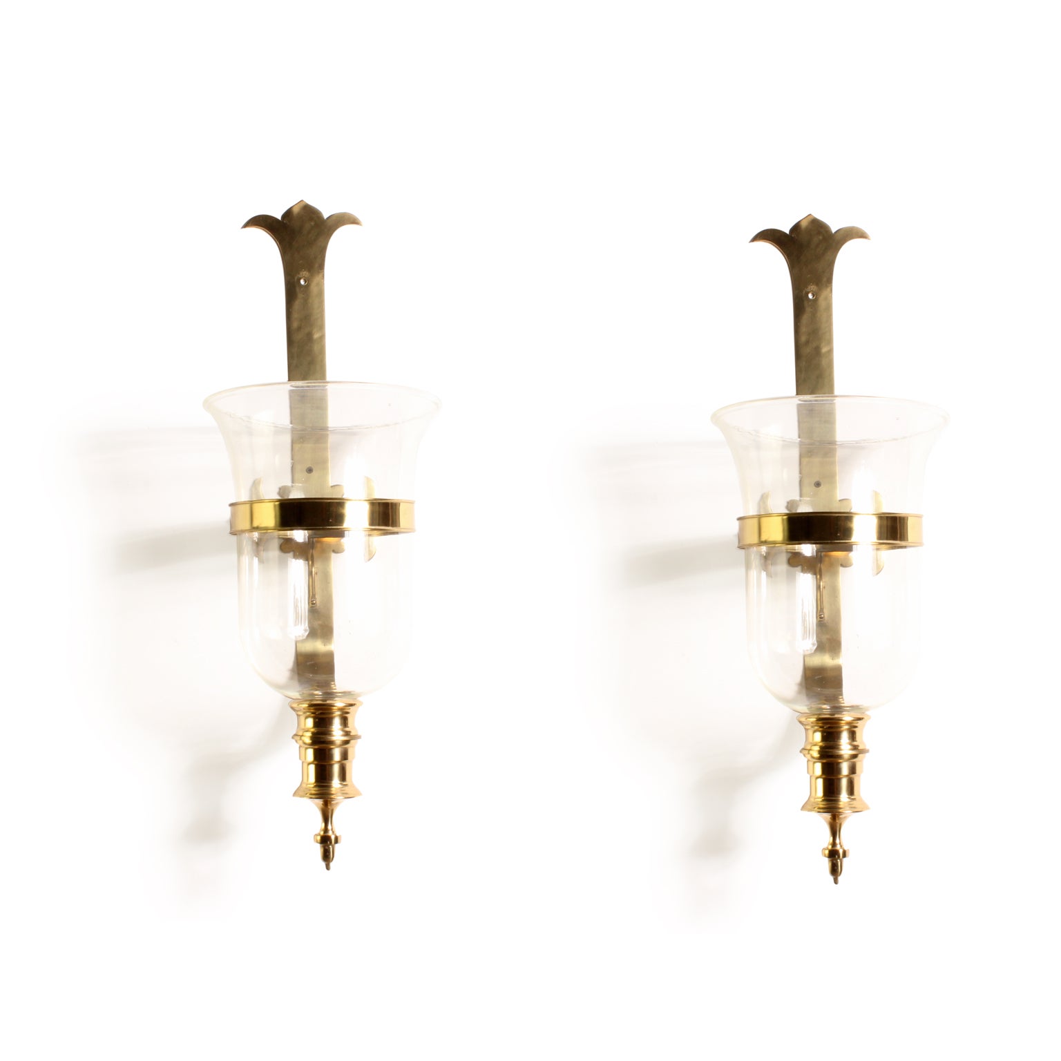 Pair of Sarreid Brass and Glass Hurricane Wall Sconces