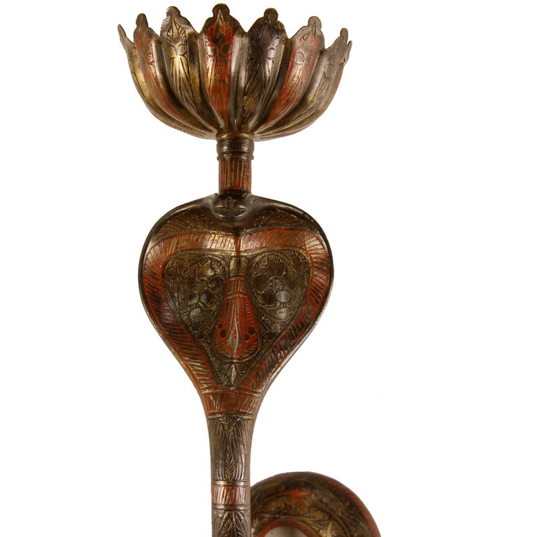 Pair of Exceptional Large Etched Red and Black Brass Cobra Sconces at 1stdibs