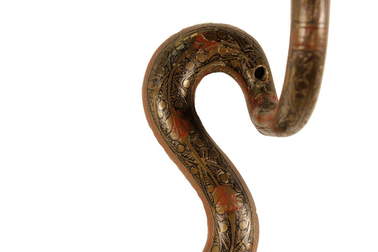 Pair of Exceptional Large Etched Red and Black Brass Cobra Sconces at 1stdibs