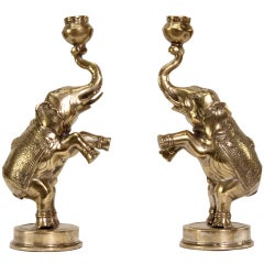 Pair of Exceptional Large Elephant Candlesticks