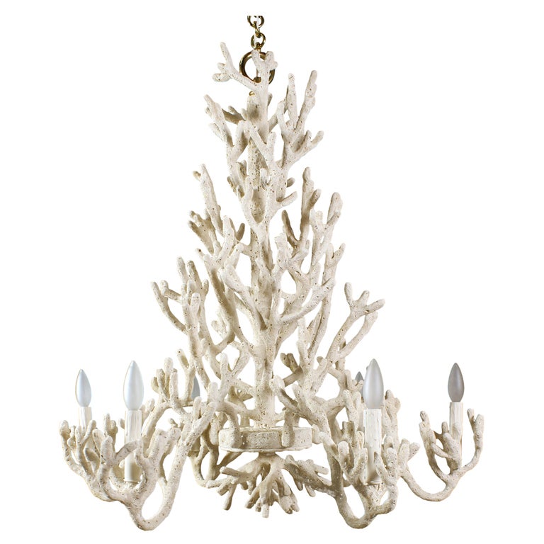 A large, very well detailed faux coral chandelier. Hand welded copper coated with a sculpted faux coral surface. Light and easy to hang.

All things coral and more at fshenemaderantiques.com

