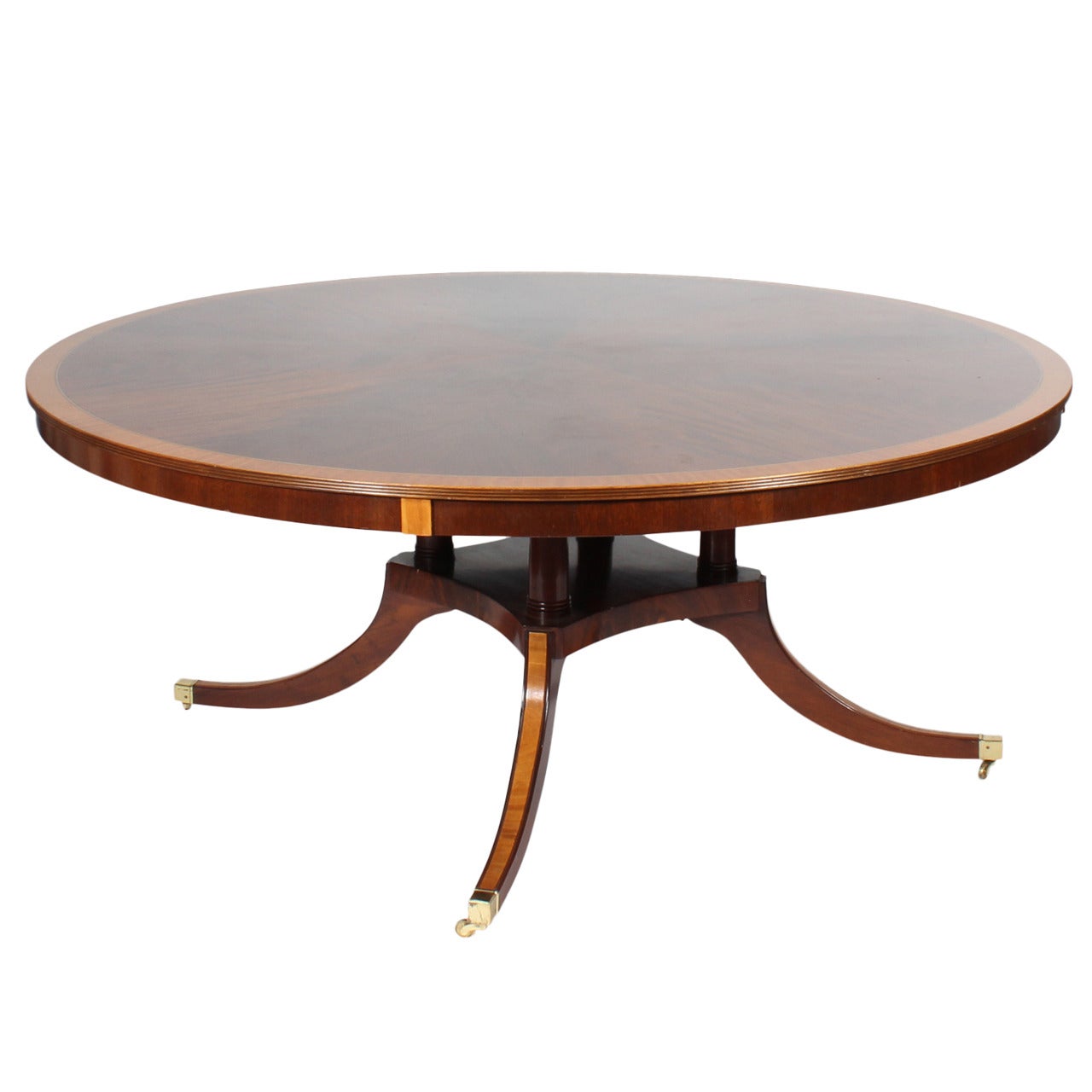 Custom Round Inlaid Mahogany Banded Dining Table
