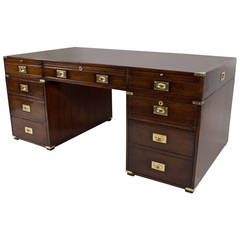 Vintage Flat Top Three-Part Mahogany Campaign Desk with Bookshelves