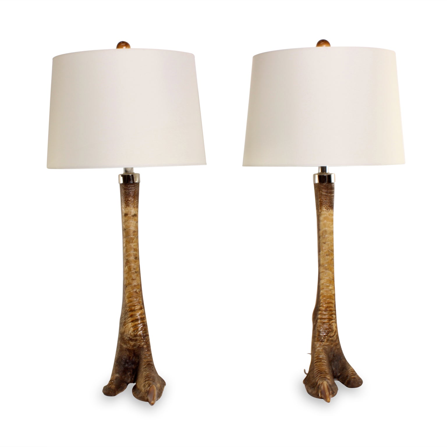 Pair of Ostrich Leg Lamps with Silvered Accents