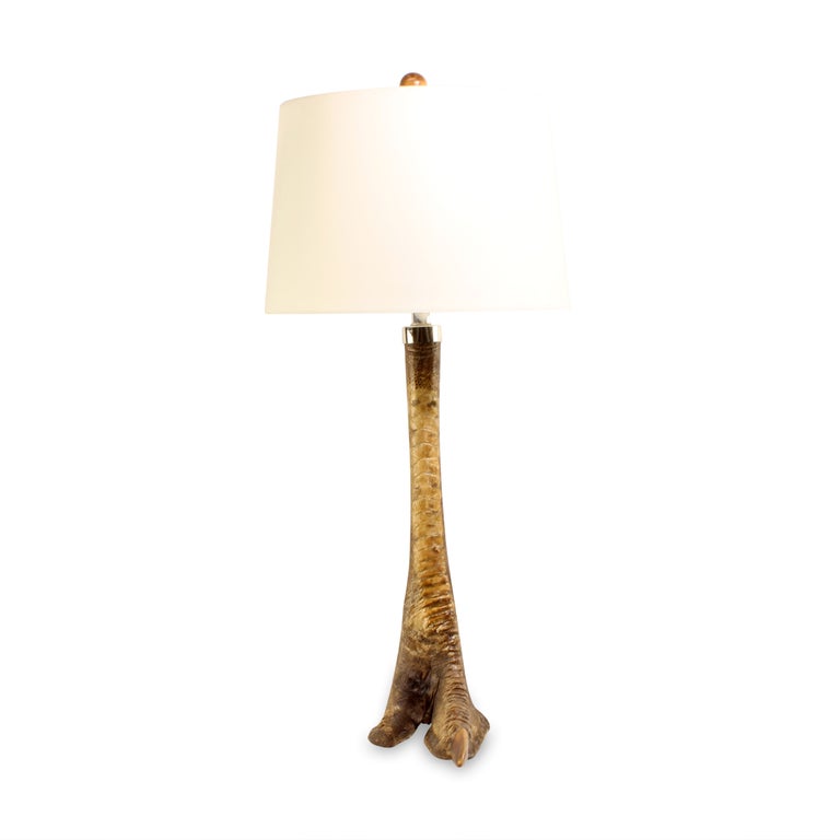 South African Pair of Ostrich Leg Lamps with Silvered Accents