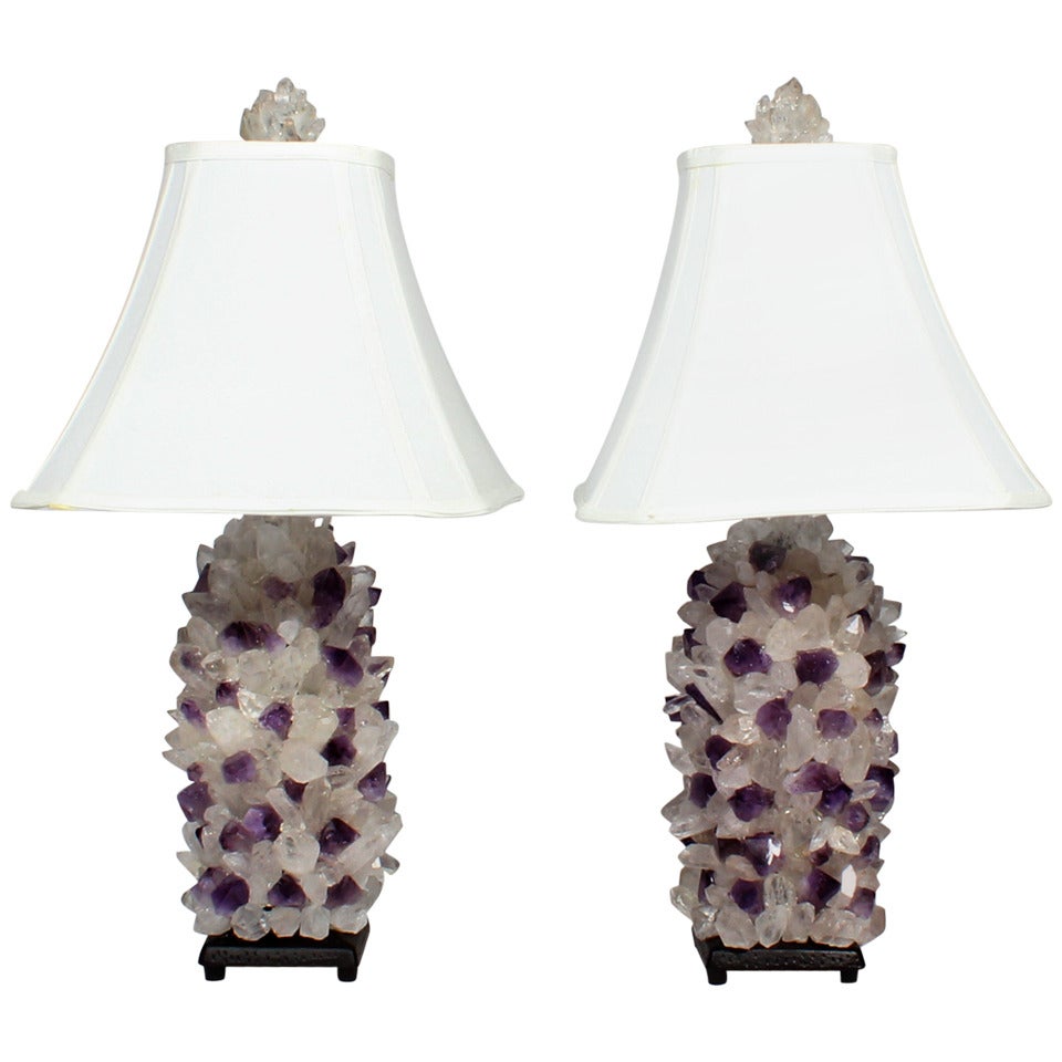 Pair of Arthur Court Rock Crystal and Amethyst Lamps