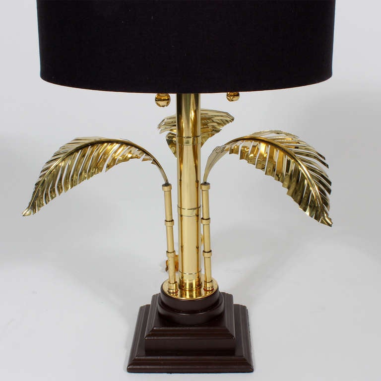 Pair of Stylized Brass Palm Tree Table Lamps In Excellent Condition In Palm Beach, FL