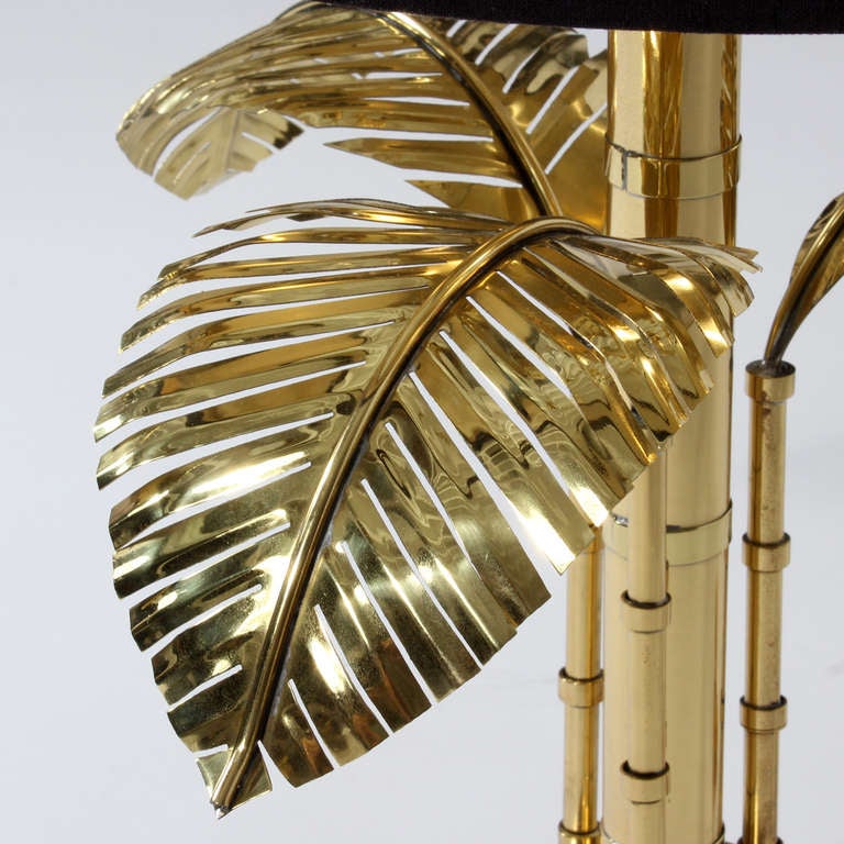 Late 20th Century Pair of Stylized Brass Palm Tree Table Lamps