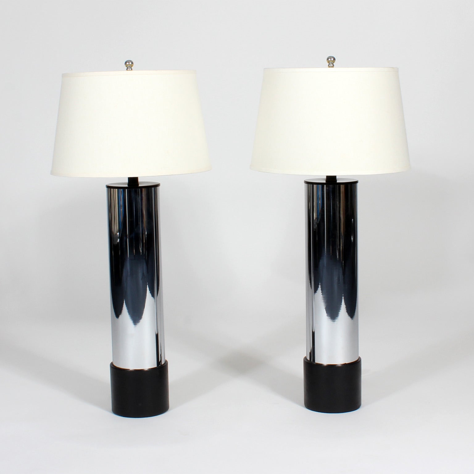 Pair of Modern Cylinder Lamps with Leather Bases
