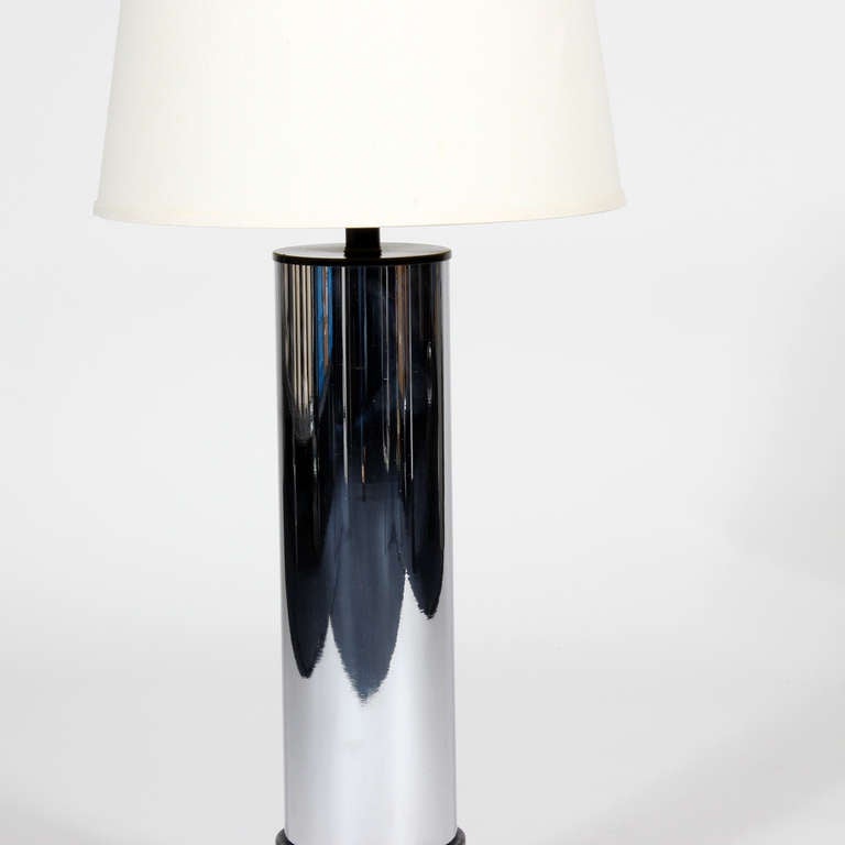 Pair of Modern Cylinder Lamps with Leather Bases For Sale 1
