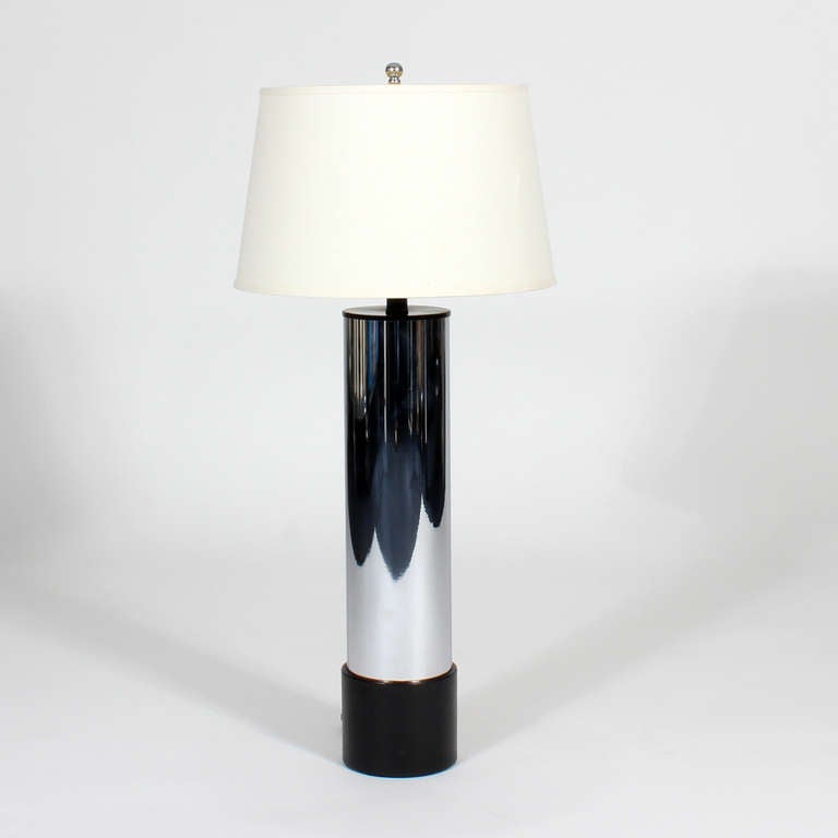 Late 20th Century Pair of Modern Cylinder Lamps with Leather Bases For Sale