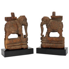 Pair of Antique Architectural Carved Elephant Remnants