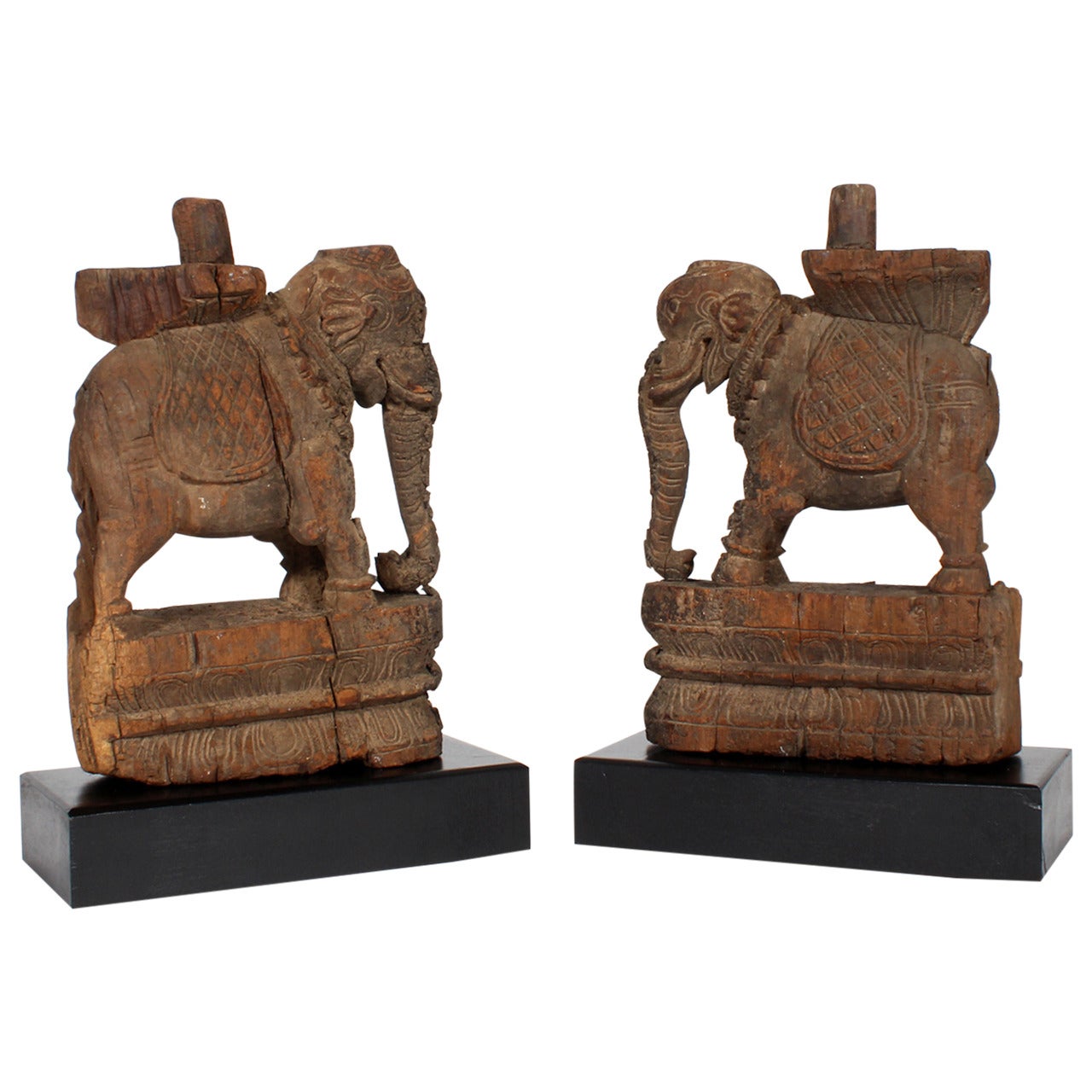 Pair of Antique Architectural Carved Elephant Remnants